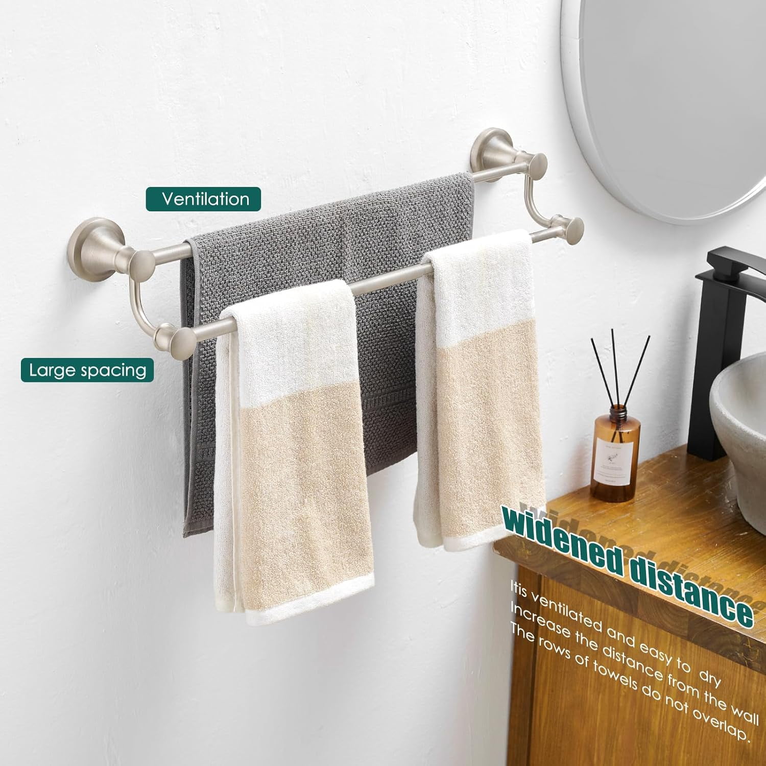 Adjustable Retractable 15-27 Inches Stainless Steel Bathroom Towel Bar, Bathroom Accessories Bath Hotel Double Towel Bar Rod Hanger Wall Mounted Towel Holder Towel Rack, Brushed Nickel
