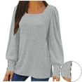 thumbnail image 4 of Women's Square Neck Tuinc Shirts Puff Sleeve Pullover Textured Knit Sweaters Casual Loose Tops for Fall Winter 2025, 4 of 6