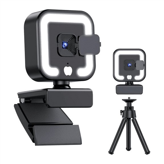4K Webcam with Microphone and Fill Light, HD Autofocus Computer Camera for Pc Laptop Desktop Video Calling