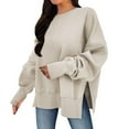 thumbnail image 4 of Qetyuw Oversized Side Split Tops for Women Basic Long Sleeve Sweatshirts Casual Crew Neck Pullover Basic Daily Athletic Tee Shirts, 4 of 6