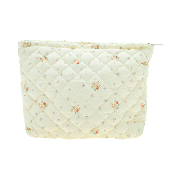 Unique Bargains 1 Pc Floral Quilted Clutch Makeup Bag for Travel Vacation Beige Polyester