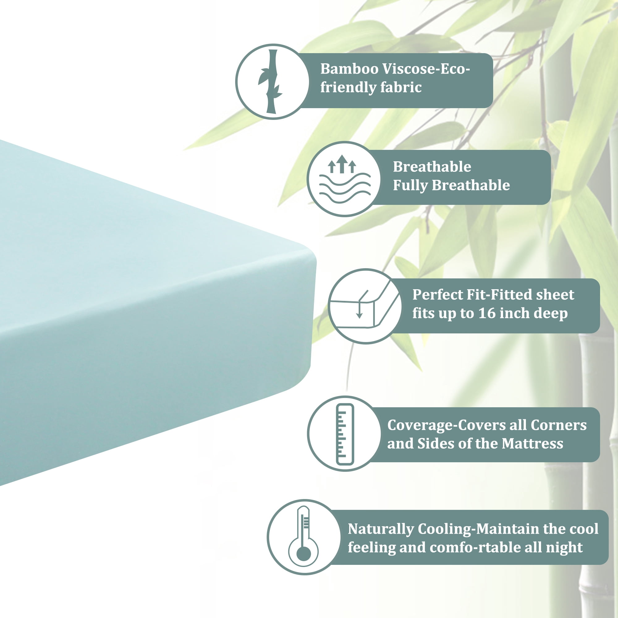 REGALWOVEN Fitted Sheet, Viscose Derived from Bamboo Soft Silky Breathable Wrinkle Fade Resistant Sheets with 16" Deep Pocket Full Light Blue