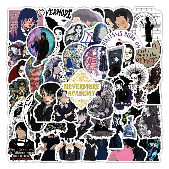 50Pcs Wednesdays movie   Decals Popular Classic Anime Stickers Cartoon Waterproof Vinyl Decals for Water Bottle Laptop Guitar Car Luggage Skateboard Manga Gifts for Teens(218)