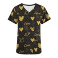 thumbnail image 4 of TIMIFIS Hauts de Sarrau de la Saint-Valentin pour Femmes Imprimés Uniforme de Travail à Manches Courtes Col en V Blouse T-shirt de Travail avec Poches - Imprimé Noir, 4 of 5