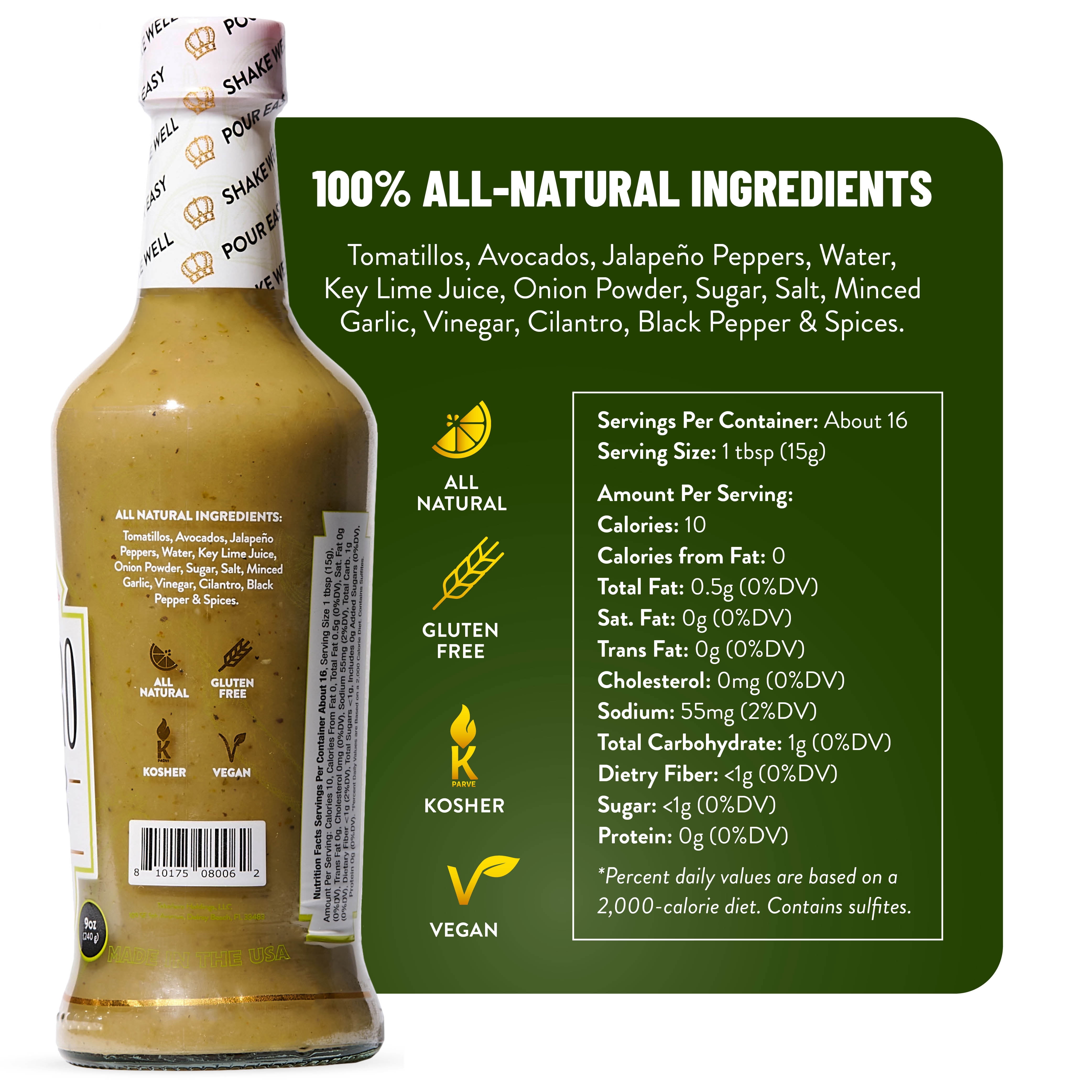 (3 pack) Tabanero Jalapeno Avocado Taco Sauce - 9 oz Glass Bottle