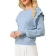 thumbnail image 4 of INSPIRE CHIC Women's Ruffle Long Sleeve Casual Sweater Crew Neck 2025 Fall Ribbed Knit Pullover Tops S Light Blue, 4 of 5