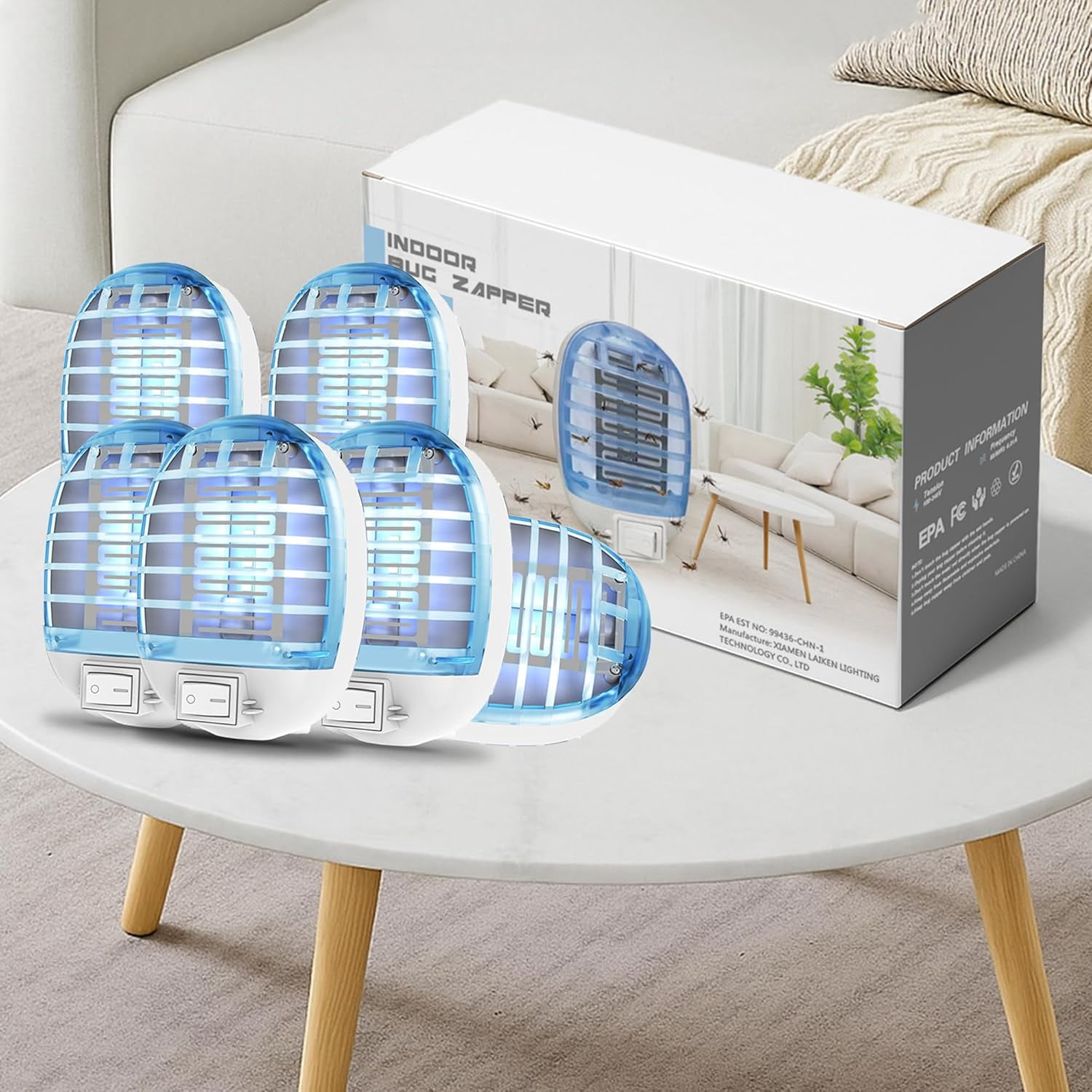 6 Pack Bug Zapper Indoor, Electronic Mosquitoes Killer Zapper with Blue Lights for Living Room, Baby Room, Kitchen, Bedroom(0420)