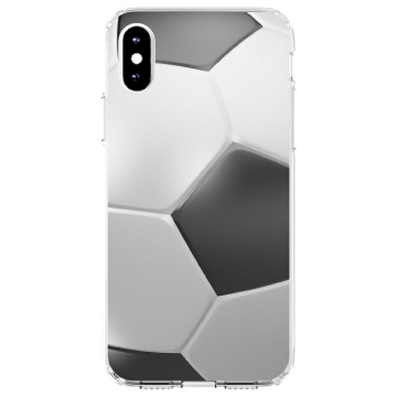 DistinctInk Clear Shockproof Hybrid Case for iPhone X / XS (5.8" Screen) - TPU Bumper, Acrylic Back, Tempered Glass Screen Protector - Soccer Ball 3D