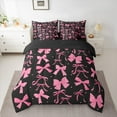 thumbnail image 3 of Manfei Black Pink Bowknot Bedding Comforter Set 7 Pieces for Teens, Rustic Farmhouse Floral Full Bedding Set, Kawaii Cartoon Reversible Fitted Sheet Flat Sheet, Ultra Soft Home Decor, 3 of 8