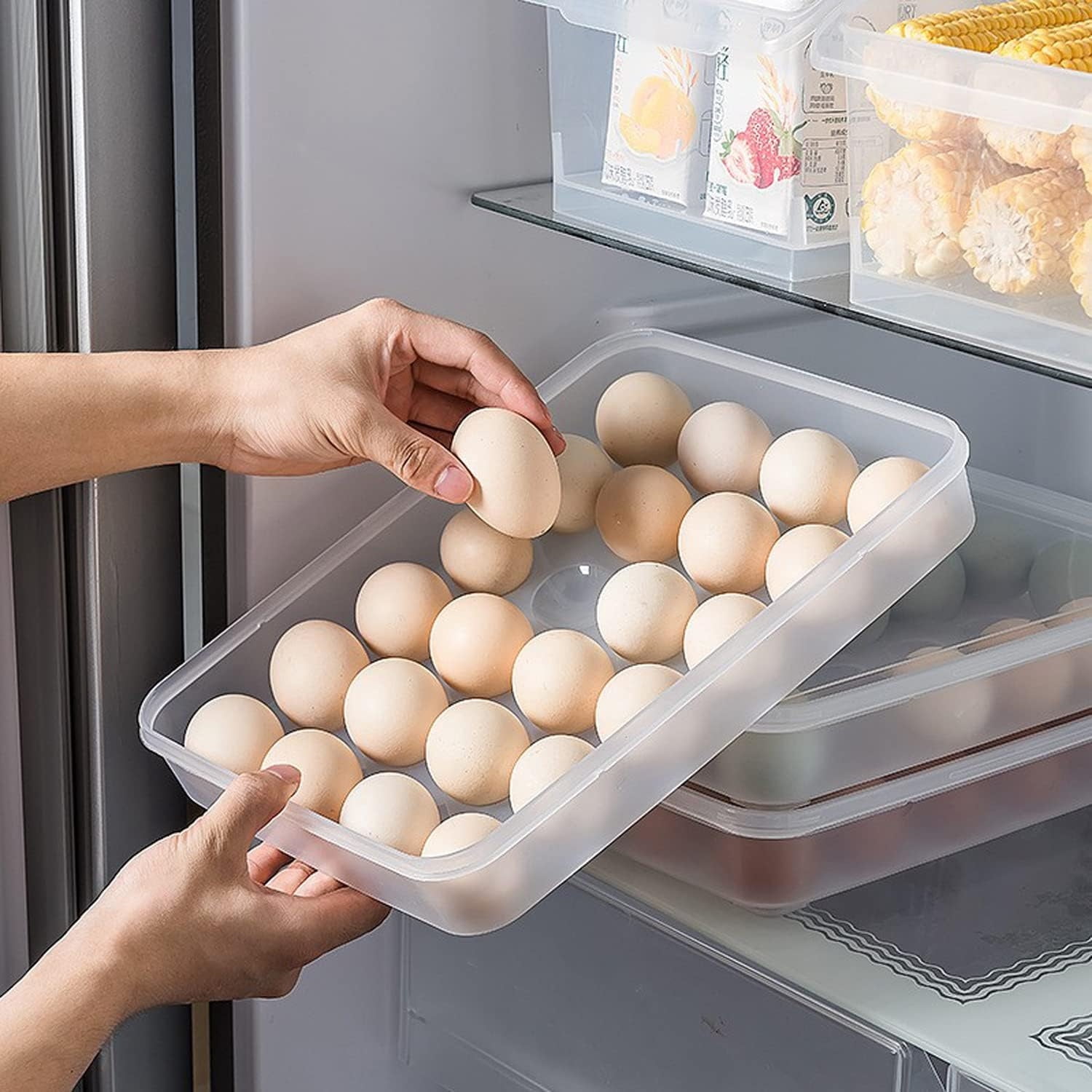Plastic Egg Containers with Lid (Set of 2),Happon 48 Count Portable Egg Carrier Tray for Party,Portable Egg Holder for Refrigerator,Clear Egg Storage for Party Home Kitchen Supplies