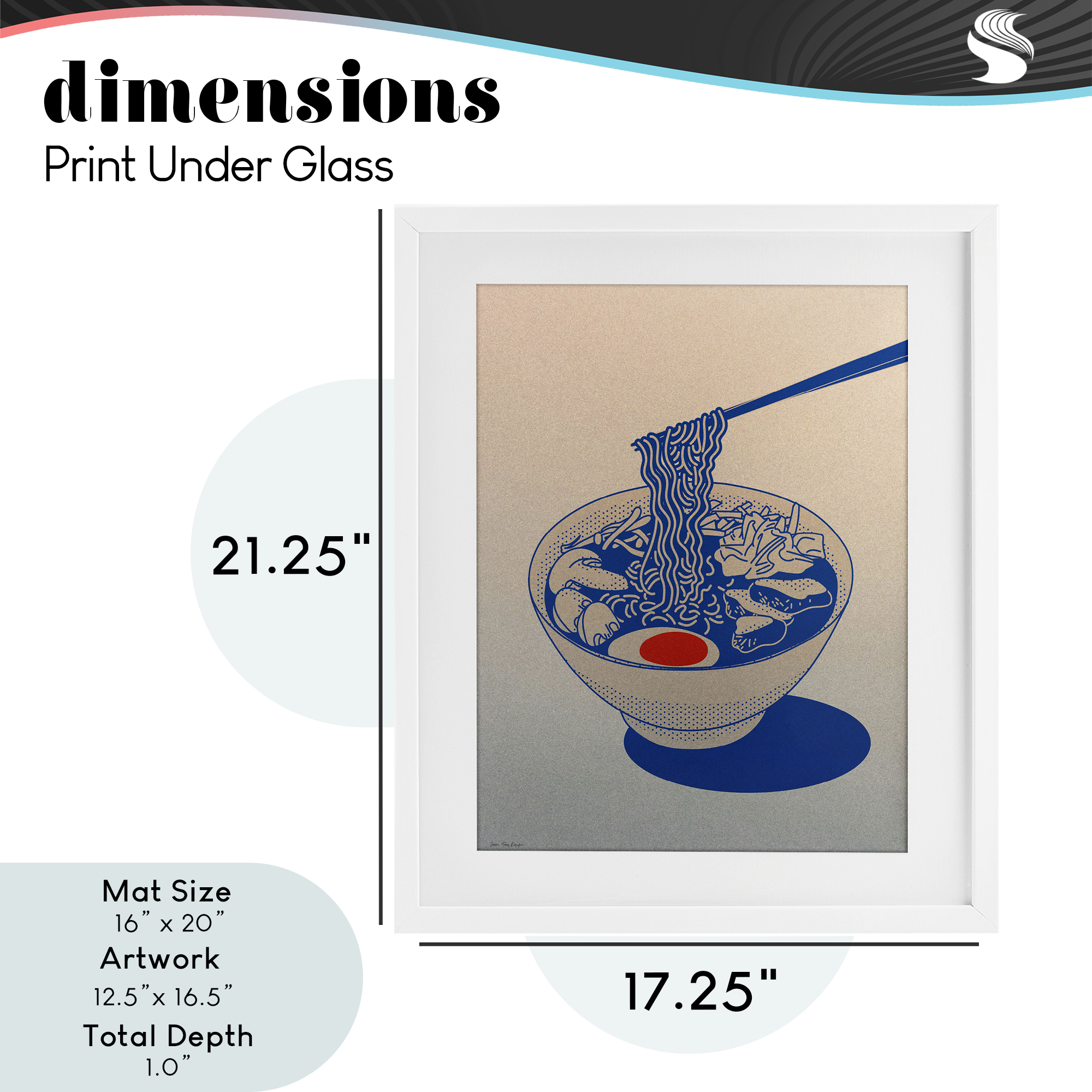 Ramen Noodle Bowl Gradient White Framed Print Under Glass, design by Seven Trees Design