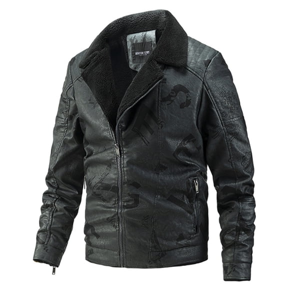 guisaled Men Faux Leather Jacket Full Zip Thick Warm Fleece Lined Motorcycle Jackets Waterproof Windproof Pu Moto Bomber Jacket