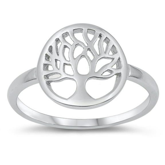 Rhodium Plated Sterling Silver Tree Of Life Ring Size 5