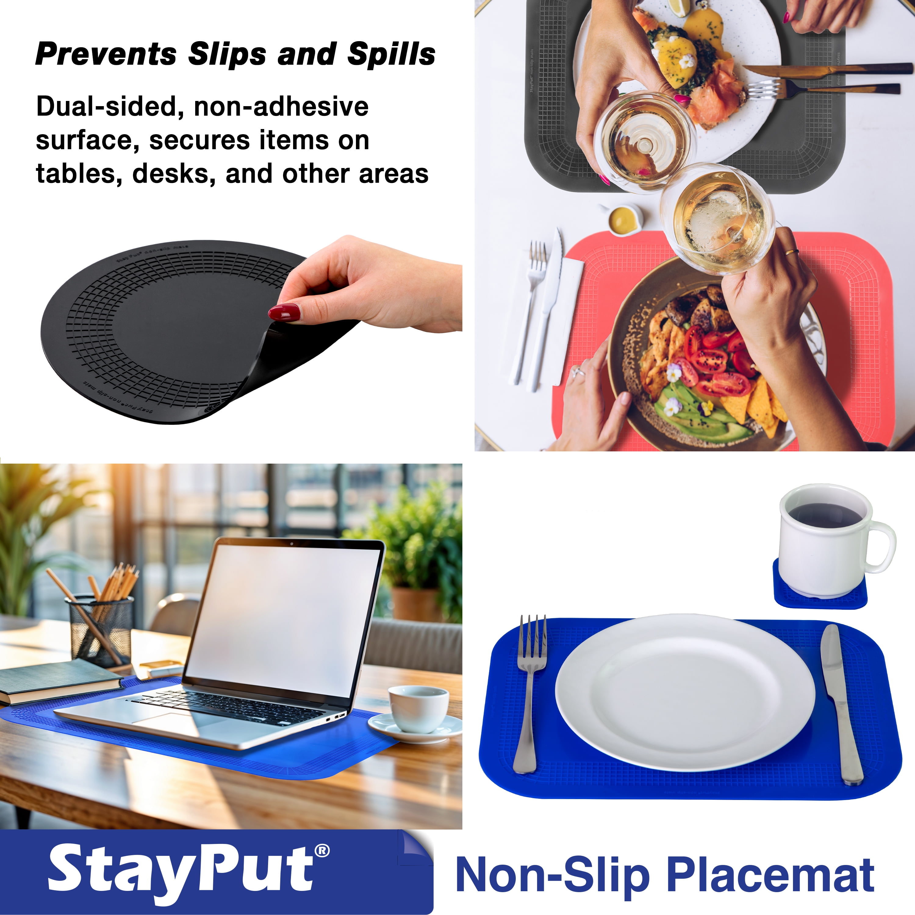 Stayput non-slip placemat, rectangular pad, 7.25'' x 10'', red