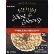 Better Oats Oat Revolution! Thick & Hearty Maple & Brown Sugar Instant Oatmeal With Flax, 10 Ct