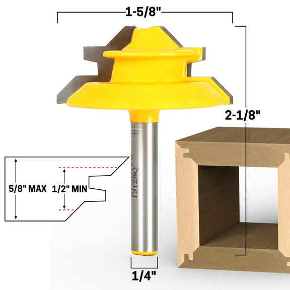 45 Degree - Up to 5/8" Stock Lock Miter Router Bit - 1/4" Shank - Yonico 15128q