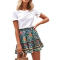 thumbnail image 1 of Women's Floral Flared Short Skirt Polka Dot Pleated Mini Skater Skirt with Drawstring, 1 of 6