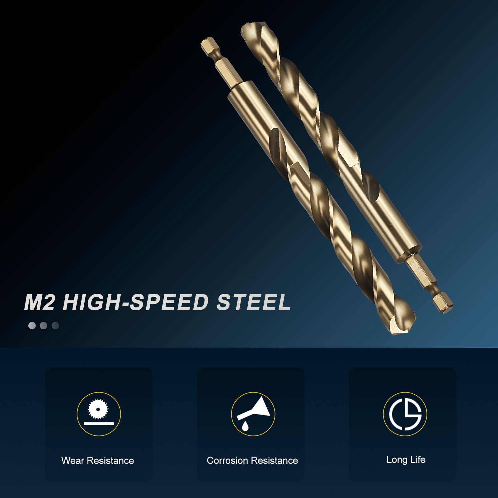 Uxcell 13mm Hex Shank Drill Bit, M2 High-Speed Steel Bits Quick Change Design for Impact Driver 135° Gold Finish for Stainless Steel Hard Metal - 2 Pack