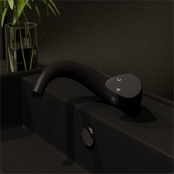 Pemberly Row Contemporary Black Matte Wave Single Lever Bathroom Faucet