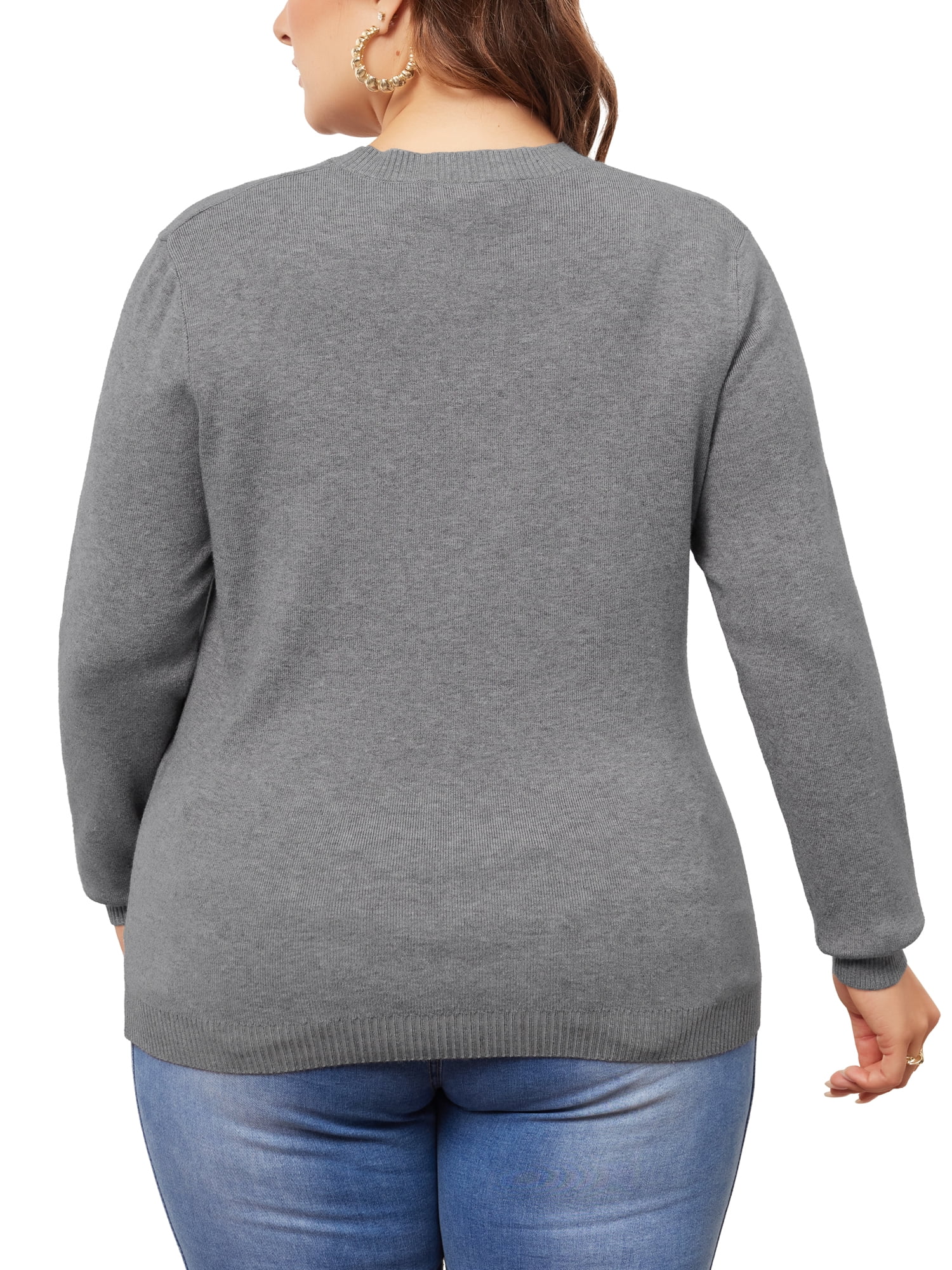 DARING DIVA Plus Size Long Sleeve Crewneck Sweater Fall Casual Tops 1X Grey