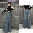 thumbnail image 5 of Coerni Oversize Baggy Cargo Denim Pants for Teen Girls Youth Kids Multi Pockets High Waist Wide Leg Jeans Streetwear Pants, 5 of 9