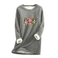thumbnail image 2 of T-Shirts pour Femmes Col Rond Poche Épaissi Peluche Chaud Manches Longues Hauts pour Femmes en Liquidation, 2 of 5
