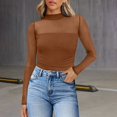 thumbnail image 2 of Breezora Women's Mesh Long Sleeve Top Turtle Neck Ruched Detail Fashionable Going Out Wear Fall Fashion M Size Brown, 2 of 5