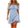 thumbnail image 2 of Smsaxvxz Women's Summer Dresses Fashion Solid Off The Shoulder Ruffle Casual Loose Mini Dress Light Blue XL, 2 of 6