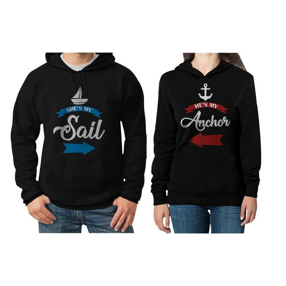 She's My Sail He's My Anchor Valentine's Day Gift Matching Couples Hoodies My Sail Black XX-Large / My Anchor Black XX-Large