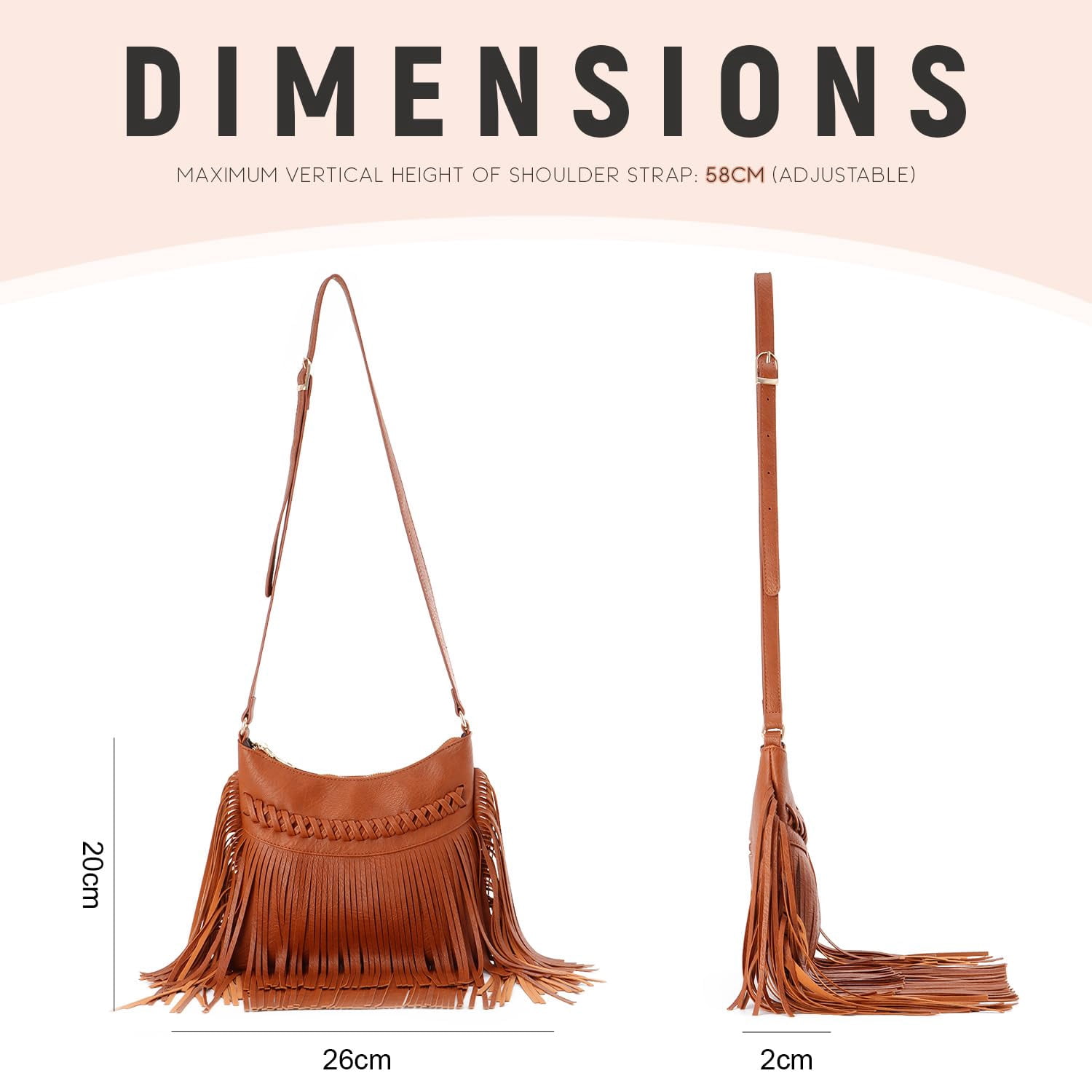 Leather Fringe Purse for Women Trendy Western Tassel Crossbody Bag Vintage Hobo Black Shoulder Messenger Bag