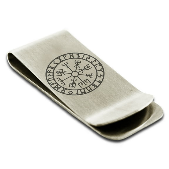 Tioneer Stainless Steel Icelandic Vegvisir Viking Rune Engraved Money Clip Credit Card Holder
