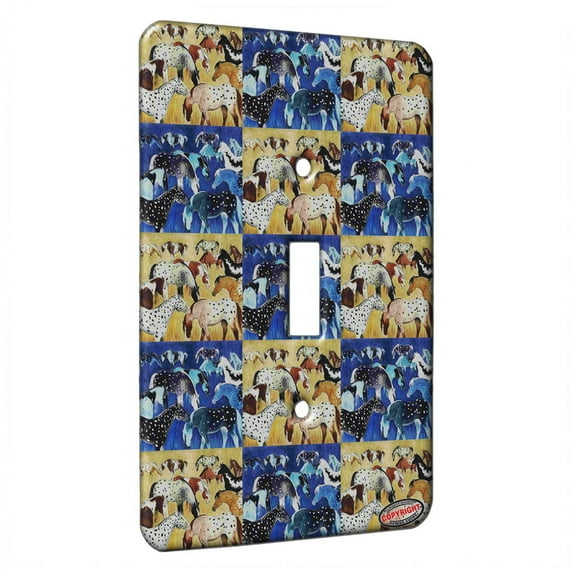 KuzmarK™ Single Gang Toggle Switch Wall Plate - Appaloosa and Pinto Horses Seeing Spots Horse Pattern Art by Denise Every