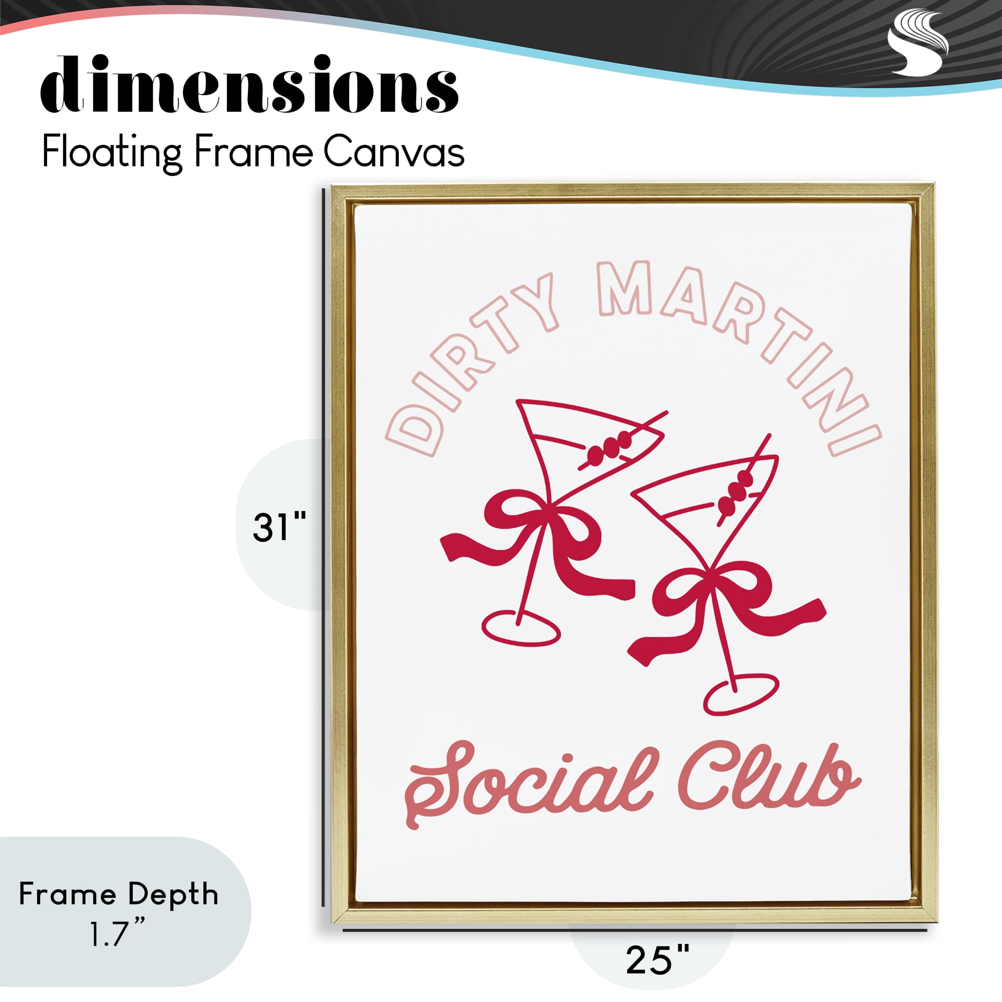 Stupell Industries Pink Martini Social Club Gold Framed Floater Canvas Wall Art, design by Lettered and Lined