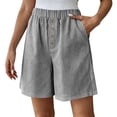 thumbnail image 2 of Cagogo Womens Striped Elastic Waist Shorts Plus Size Cotton Linen Loose Casual Flowy Summer Beach Travel Lounge Shorts with Pockets Comfy Clothing, Black L, 2 of 8