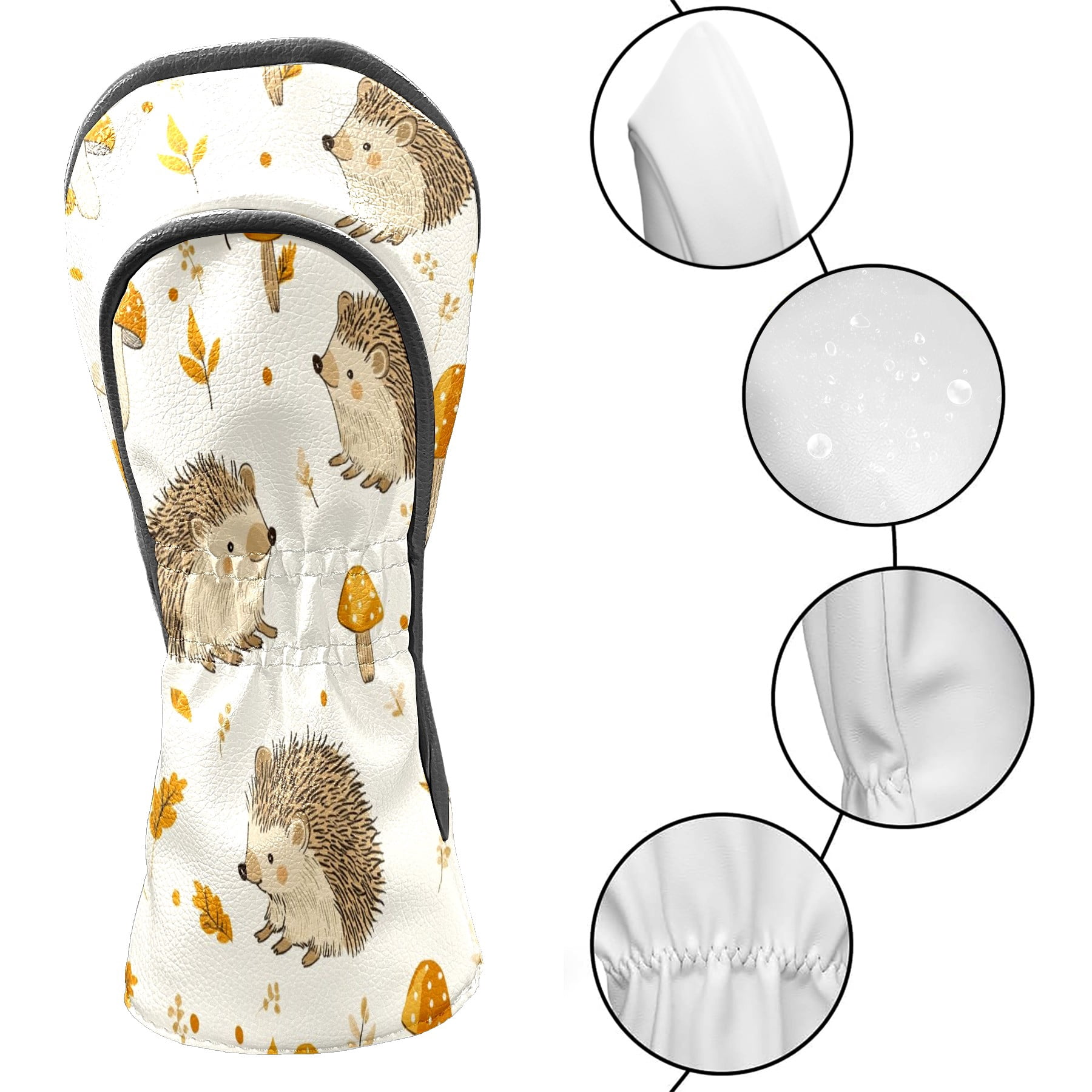 Golf Head Covers Cute Hedgehog Design for Driver, Wood & Hybrid, Premium Waterproof PU Leather with Plush Lining, Animal Golf Gifts
