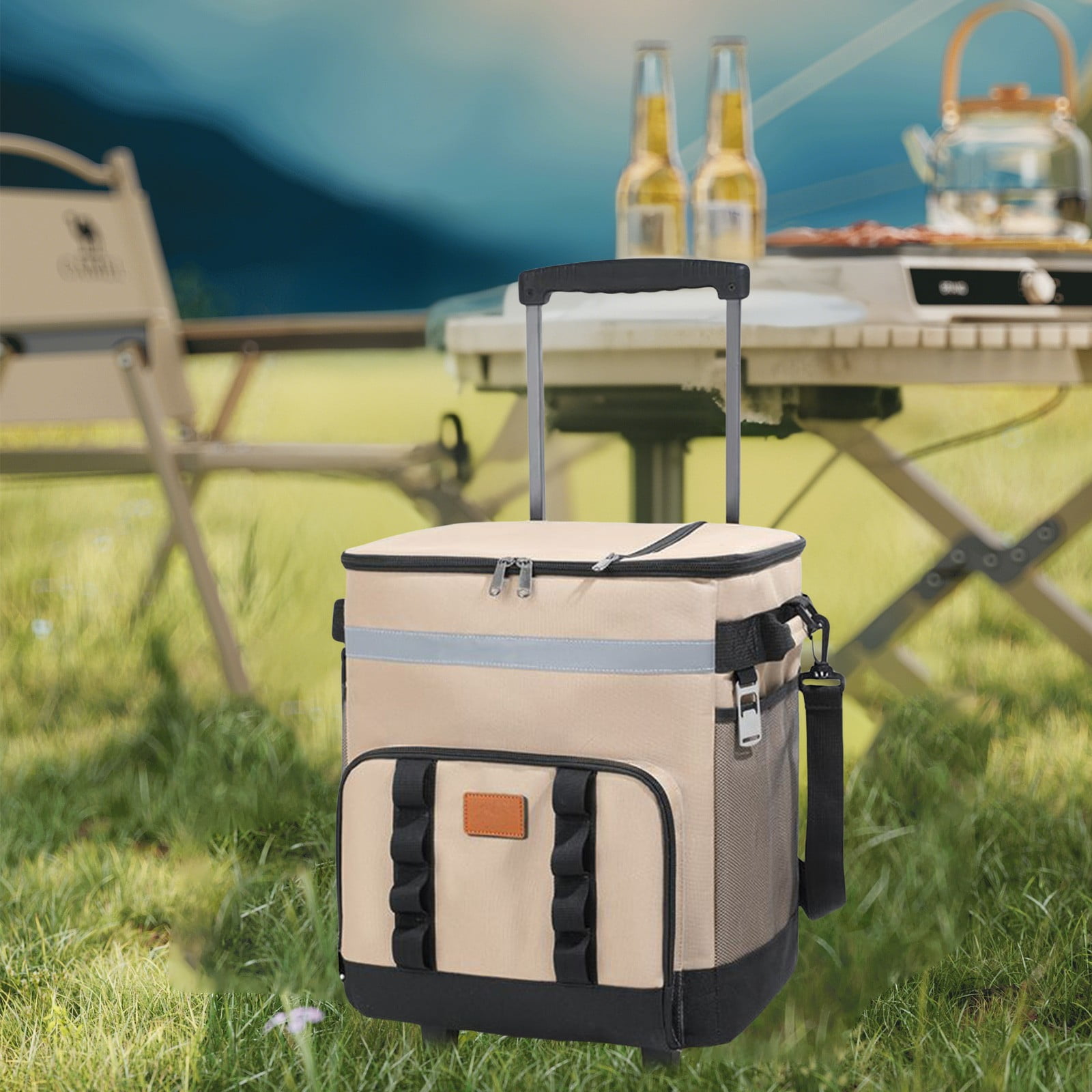 Aooww Cooler with Wheels and Handle, Portable Rolling Cooler, Collapsible Cooler, Insulated Waterproof, Soft Cooler on Wheels for Beach, Camping, Traveling, Picnic, Outdoor Activities