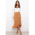 thumbnail image 2 of Wenseny Women’s Satin Asymmetrical Long Wrap Skirts Ruffled Hem Midi Skirt Khaki L, 2 of 7