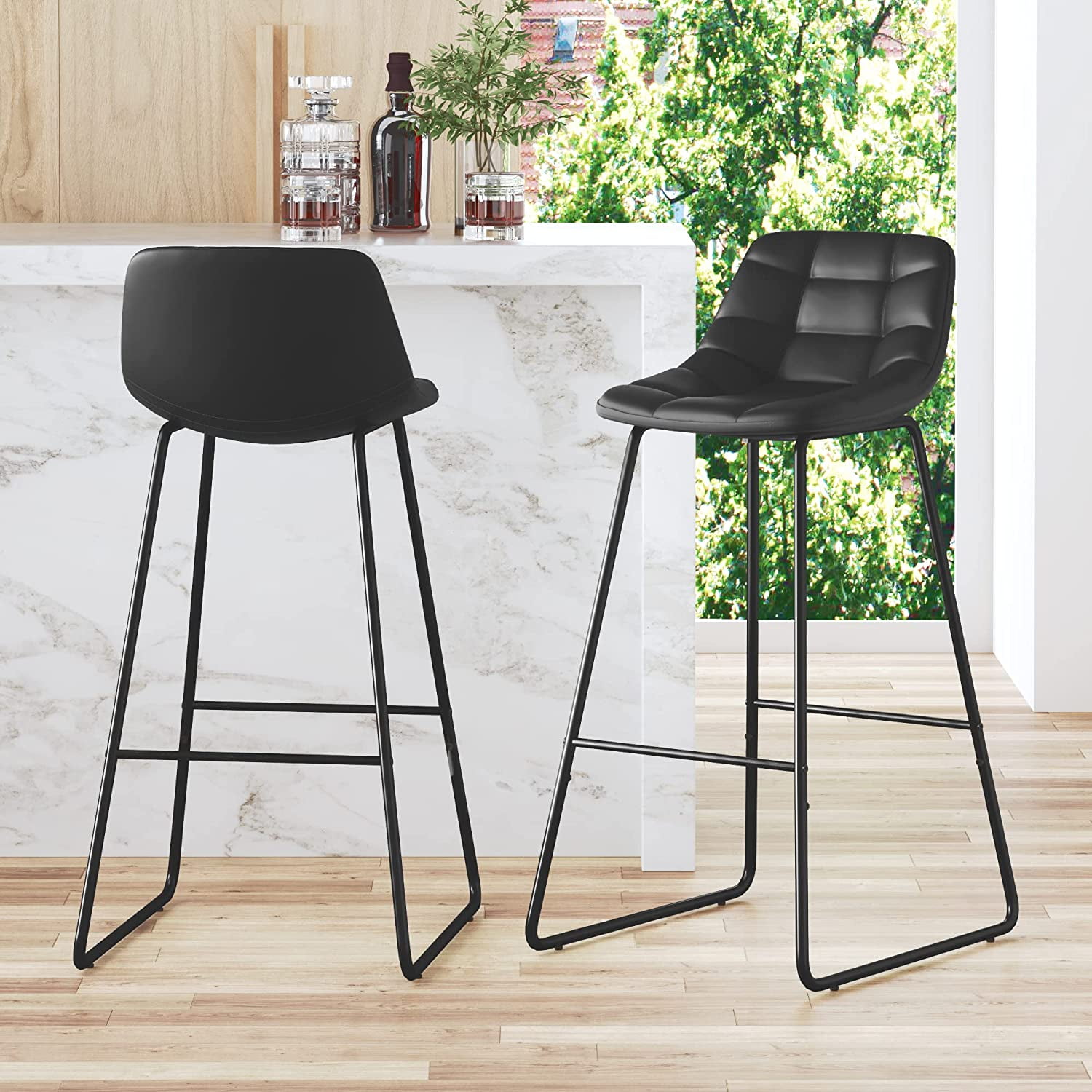 LUE BONA Faux Leather Bar Stools, Urban Armless PU Upholstered