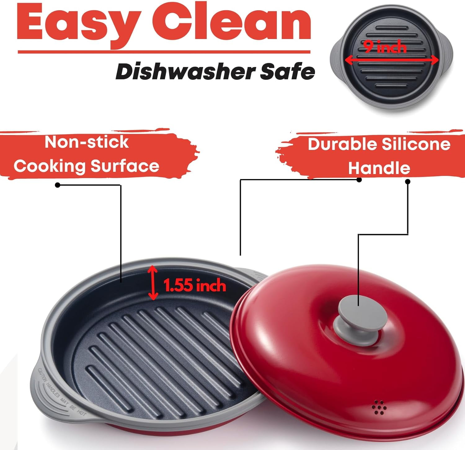 Microwave Grill Pan with Lid | Griddle & Crisper Cookware for Grilling, Browning & Crisping Foods