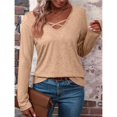 thumbnail image 4 of Camiseta de Larga con Cuello en V para Mujer, Estilo Casual, Cómoda, Elástica, de Color Liso. Amarillo XL, 4 of 6