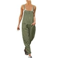 thumbnail image 2 of Cyber&Monday Deals Usmixi Jumpsuits for Women Dressy Casual Cotton Linen Loose Wide Leg Strap Maxi Jumpsuits Overalls with Pocket Summer Square Neck Sleeveless Solid Long Formal Rompers Army Green l, 2 of 4