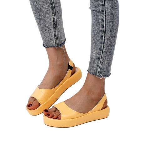 

AXXD Women Sandals Clearance Under $10 Summer Ladies Sandals Casual Footwear Solid Color Casual Fish Mouth Thick Bottomed Sandals