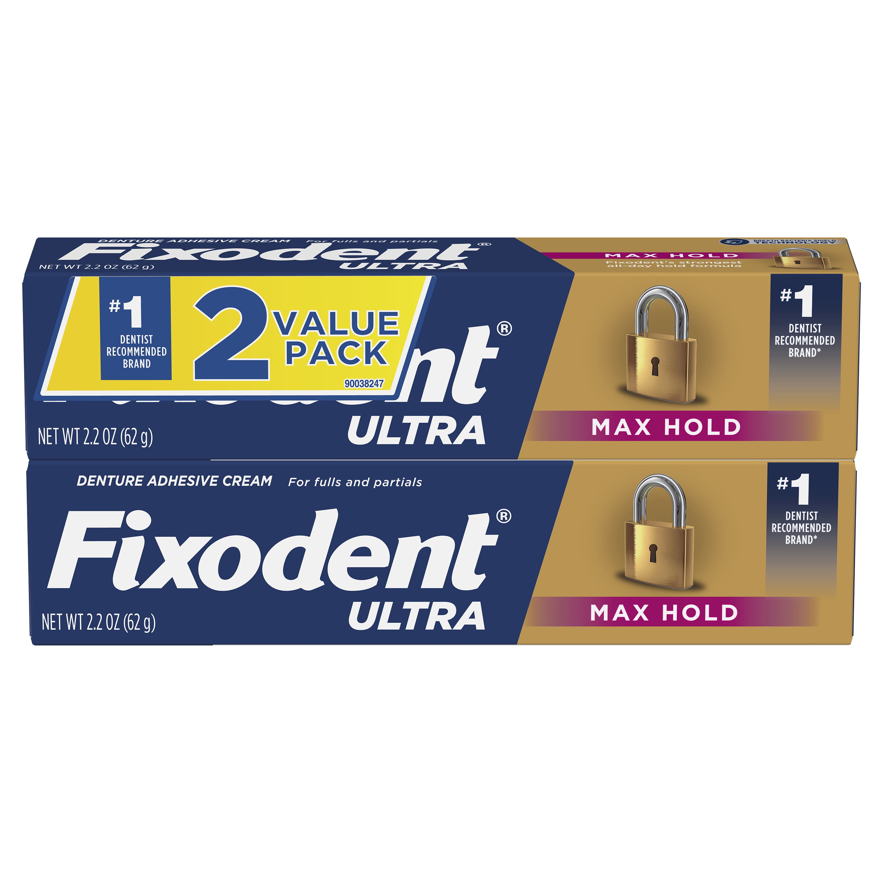 Fixodent Ultra Max Hold Secure Denture Adhesive 2.2oz, Twin Pack