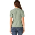 thumbnail image 3 of INSPIRE CHIC Women's Plaid Shirt Peter Pan Collar Puff Short Sleeve Gingham Button Down Blouse XS Green, 3 of 5