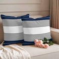 thumbnail image 2 of Navy Blue Grey Stripe Outdoor Waterproof Pillow Covers, Modern Art Horizontal Striped Decorative Square Throw Pillowcase Sofa Cushion Sham for Patio/Couch/Chair, 18"x18" 2 Pack, 2 of 8