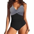 thumbnail image 2 of NMMUED One Piece Swimsuit Tummy Control Criss Cross Bathing Suit Slimming Ruched Swim Suit Push Up V Neck Swimwear Gray XL, 2 of 4