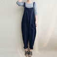 thumbnail image 4 of Wycnly Womens Jumpsuits Casual Plus Size Wide Leg Cotton Linen Strap Pocket Long Jumpsuits Trendy Solid Square Neck Sleeveless Maxi Summer Rompers Navy s, 4 of 6