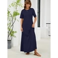 thumbnail image 5 of Chiclily Women's Summer Short Sleeve Maxi Dress with Pockets - Soft Casual Loose Long Boho Sundress for Beach & Vacation, Navy Blue Size S, 5 of 7