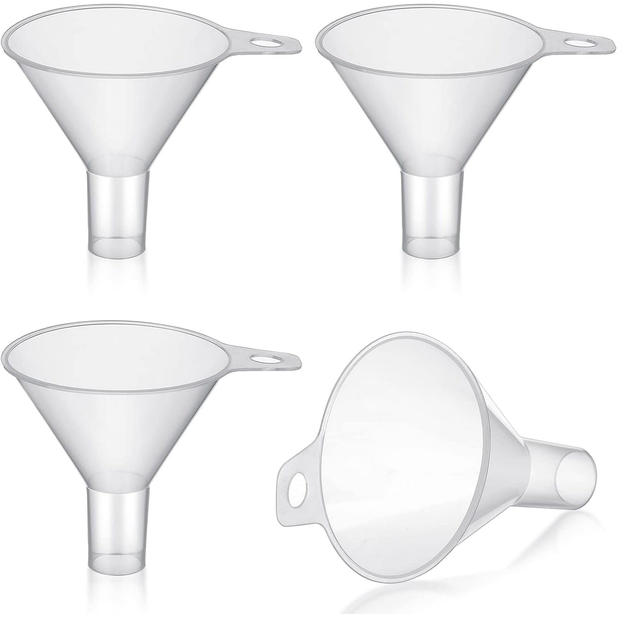 4 Packs Small Plastic Funnel for Filling Bottles 2.56 Inch Clear Wide Mouth Water Powder Essential Oils Perfumes Kitchen Bath Garage Use -