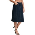 thumbnail image 4 of INSPIRE CHIC Women's Denim Skirt High Waist A Line Elastic Back Waist Casual Knee Length Jean Skirts M Black Blue, 4 of 6